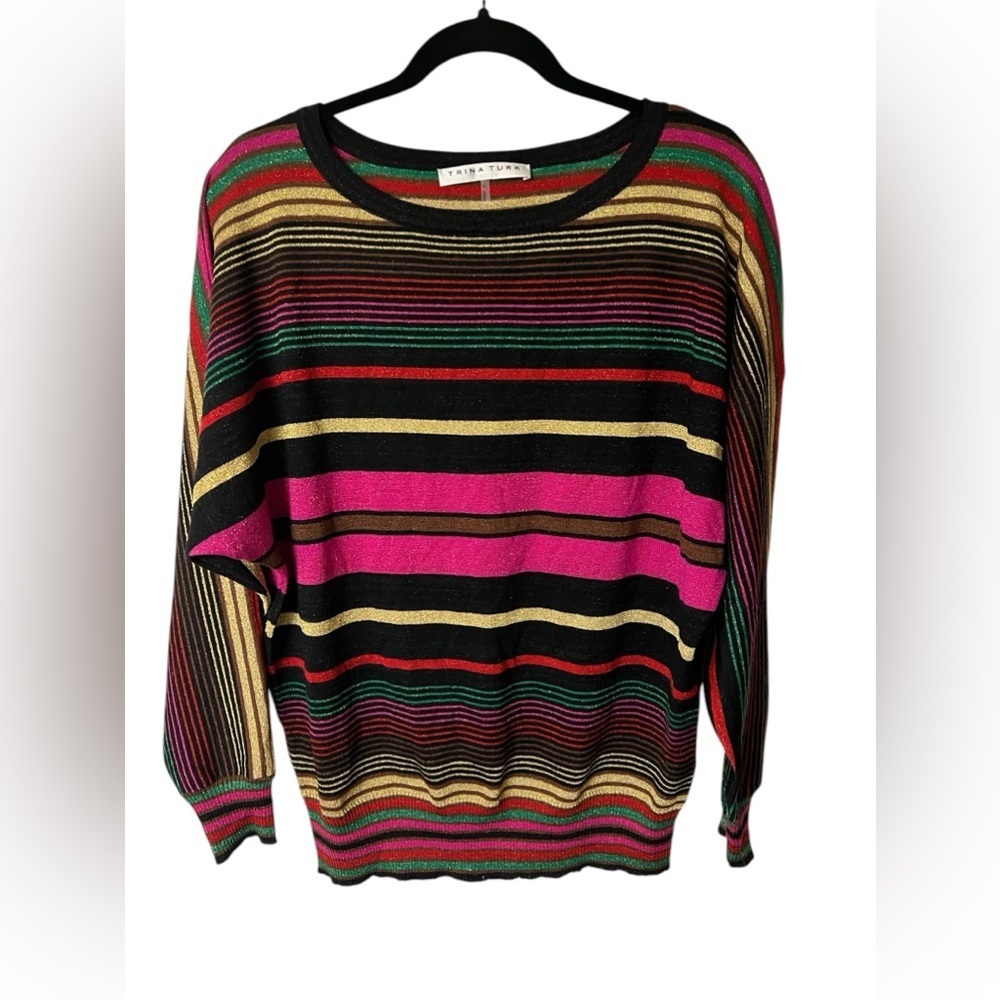 Trina Turk Metallic Stripe Dolman Sweater Sixe L